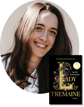 headshot of rachel hochhauser with her book included
